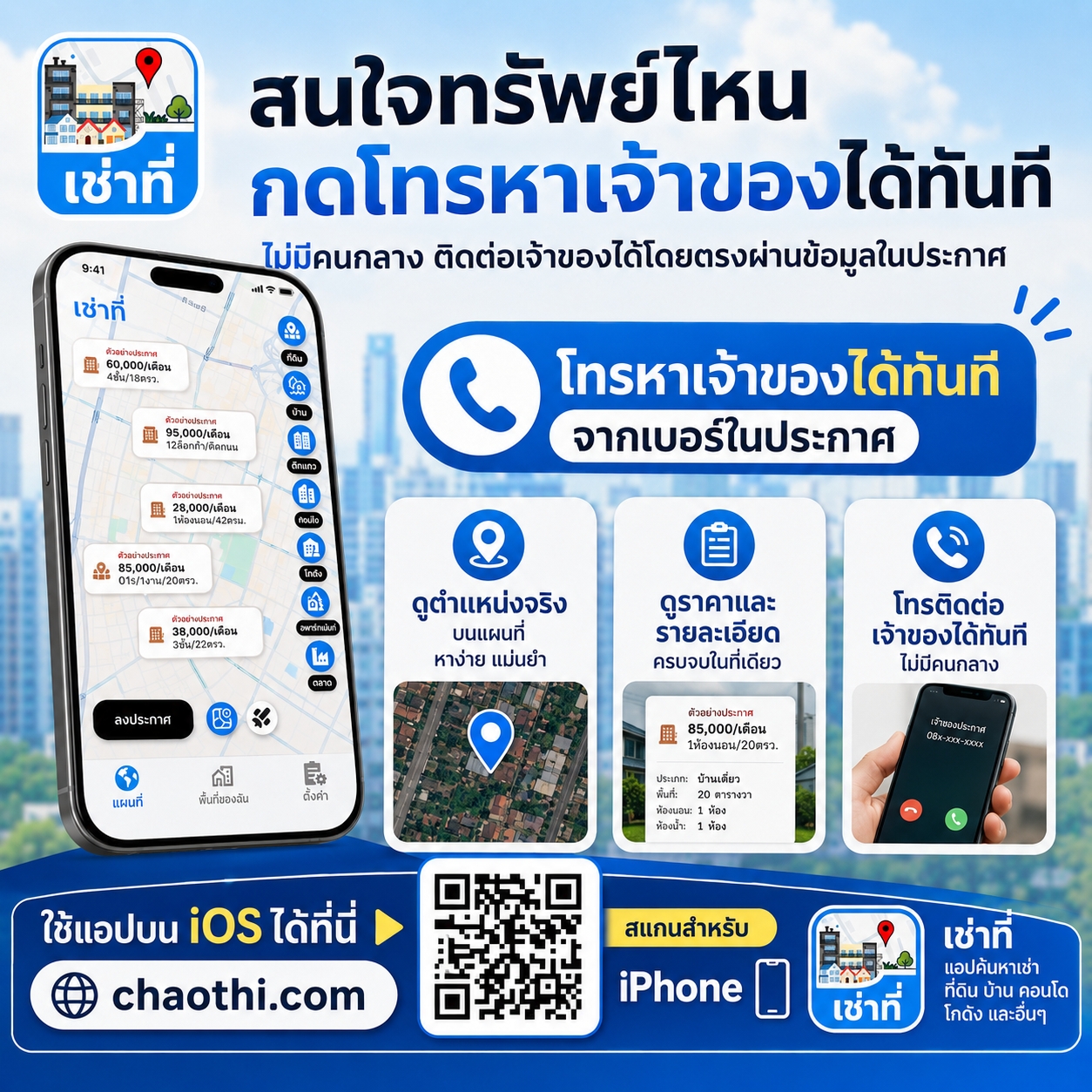 สนใจทรัพย์ไหน โทรหาเจ้าของได้ทันทีจากข้อมูลในประกาศ